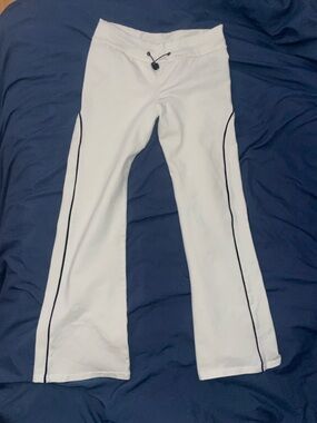 White Flared Leggings, Black Accent